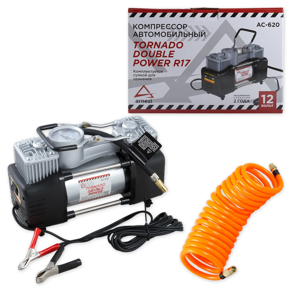 Компрессор двухцилиндровый TORNADO AC620 DOUBLE POWER 10Атм 60л/мин 300Вт 25А 12В [Arnezi]|Воздушный