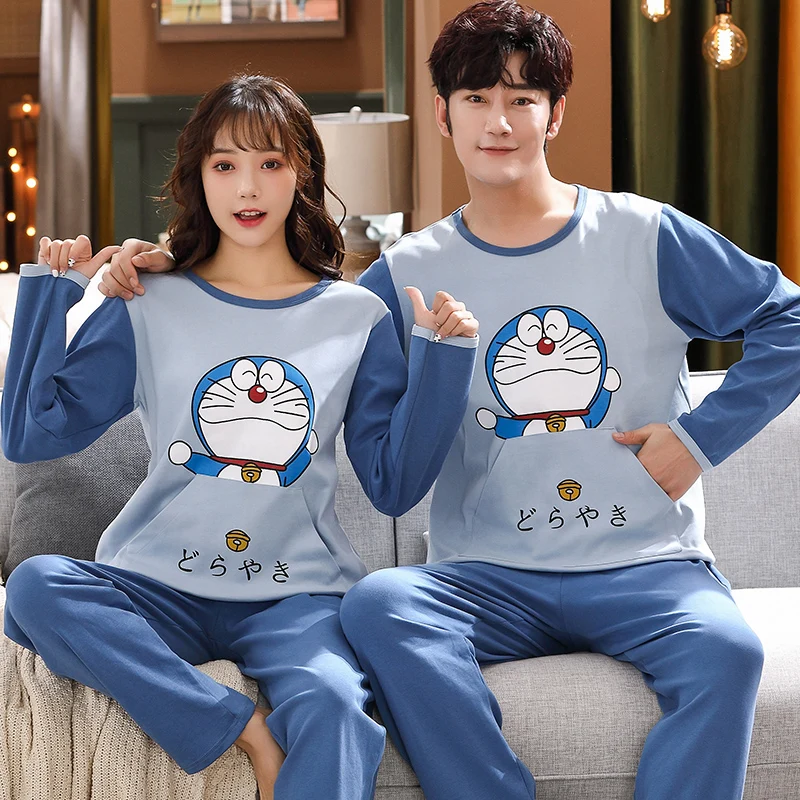 

2022 autumn cat pattern high quality and comfortable long-sleeved pajamas for men and women