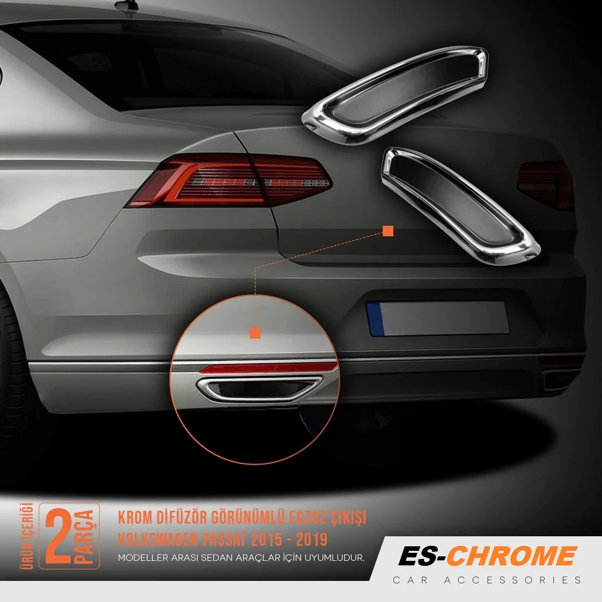For Passat B8 2015-20R Line Still Chrome Exhaust Looking Difüzör SD High Quality Liquid Adhesive Mount with Chromium Styling