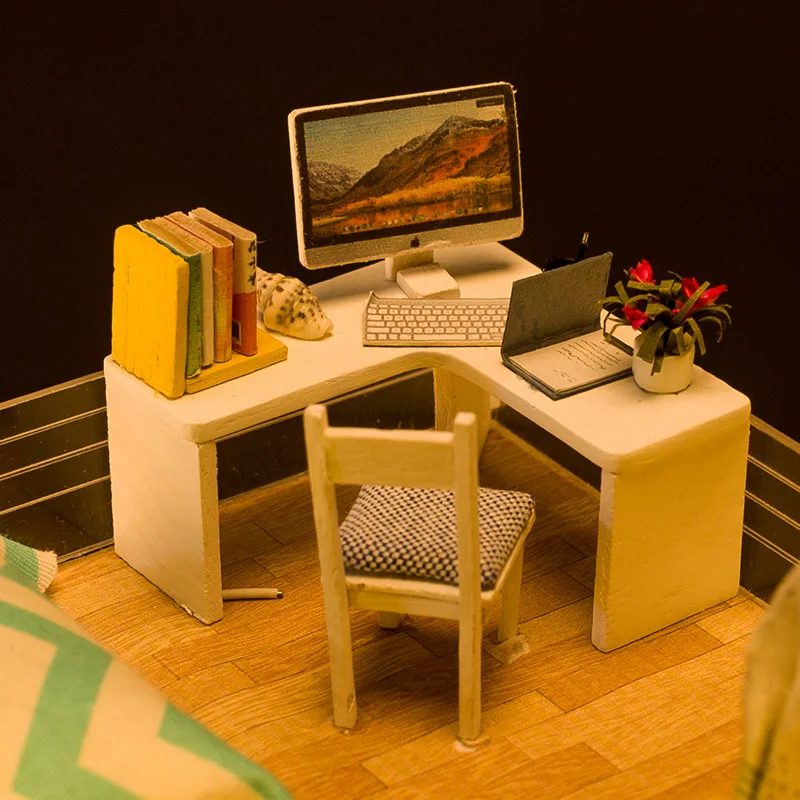 Кукольный дом мебель 3D-DIY Миниатюрная модель+ 3D светильник Деревянный кукольный