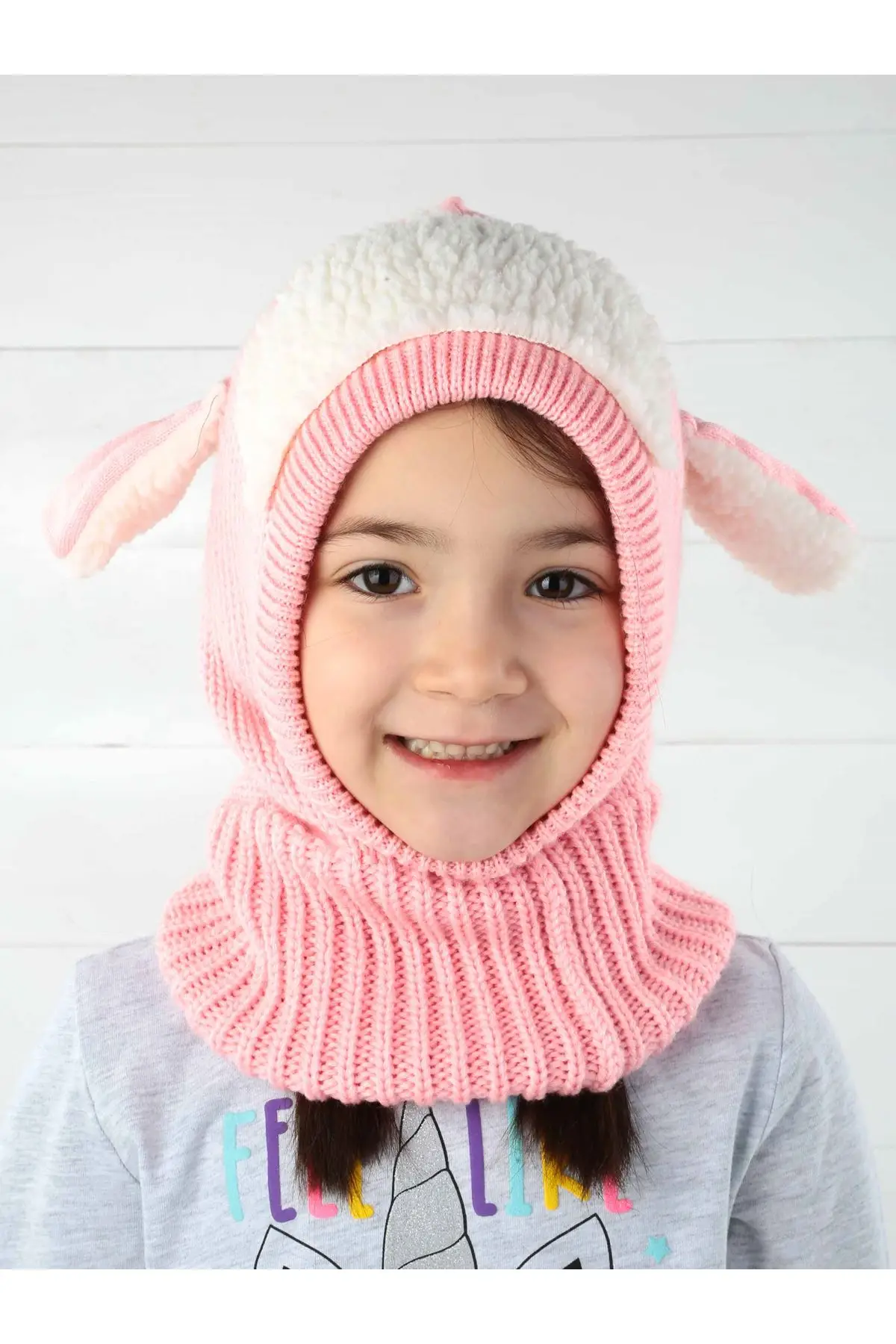 Розовый берет шарф для девочек и мальчиков с ушками ягненка 1 7 совместимый милым
