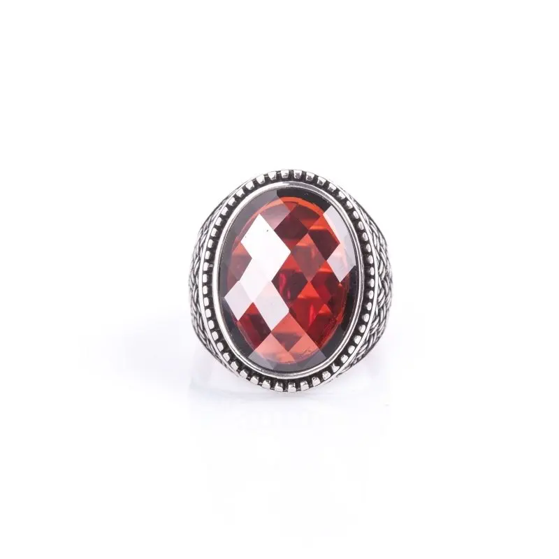 

925 Sterling Red Zircon Stone Silver Ring Fashion Turkish Premium Quality Handmade Jawelery