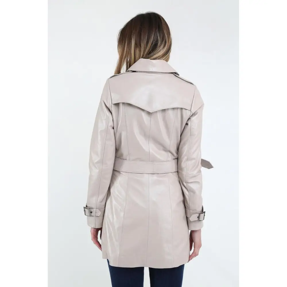 Genuine Leather Women's Beige Coat Leather Jacket Luxury Genuine Lambskin Back Jacket Coat Female Jacket Casual woman