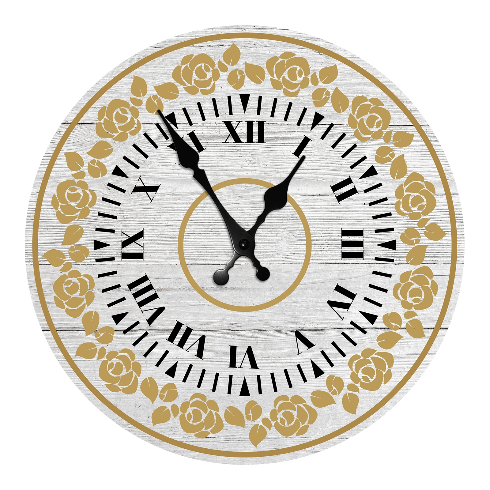 

Golden Rose Arabic Numerals Wooden Wall Clock Silent&Non-Ticking Wood Wall Clock Antique Style For Kitchen Office Home Decor