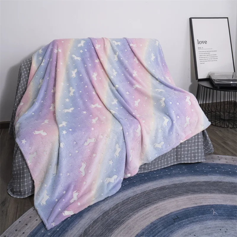 

Night Fluorescence Throw Blanket Soft Long Plush Bed Cover Blanket Fluffy Faux Fur Bedspread Blankets for Beds Couch Sofa