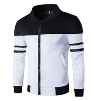 2021 men jacket fashion black white striped casual jacket spring autumn zipper sportswear patchwork stand collar jackets male