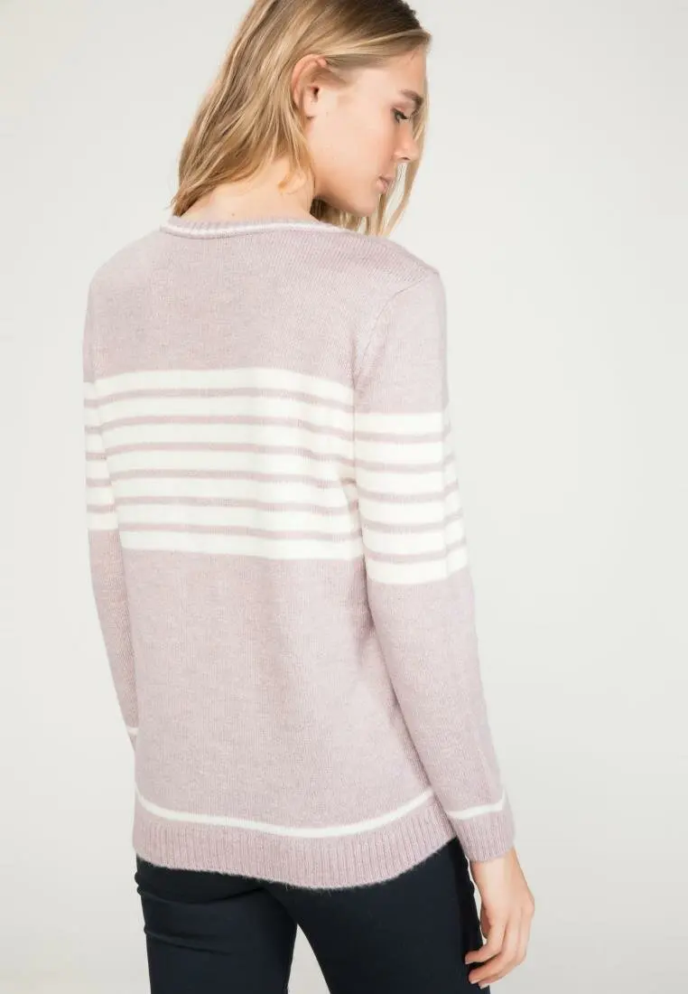 DeFacto женский полосатый Повседневный вязаный пуловер с круглым вырезом и длинными