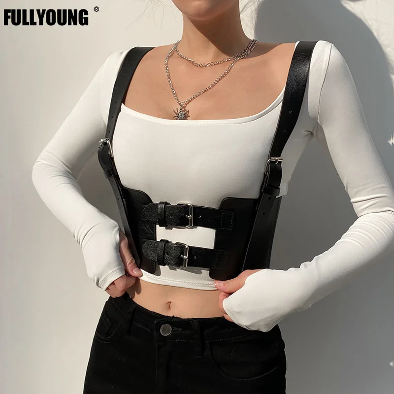 

New Fashion Luxury Female Belt Black Pu Leather Harness Strap Belt Gothic Adjustable Cage Bra Suspenders Women Bondage All-Match