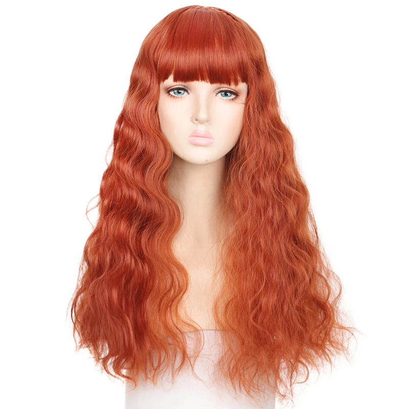 

DIANQI Synthetic Long Orange Water Wavy Wigs Cosplay Wig Girl Fake Hair Heat Resistant Hair For Women Party