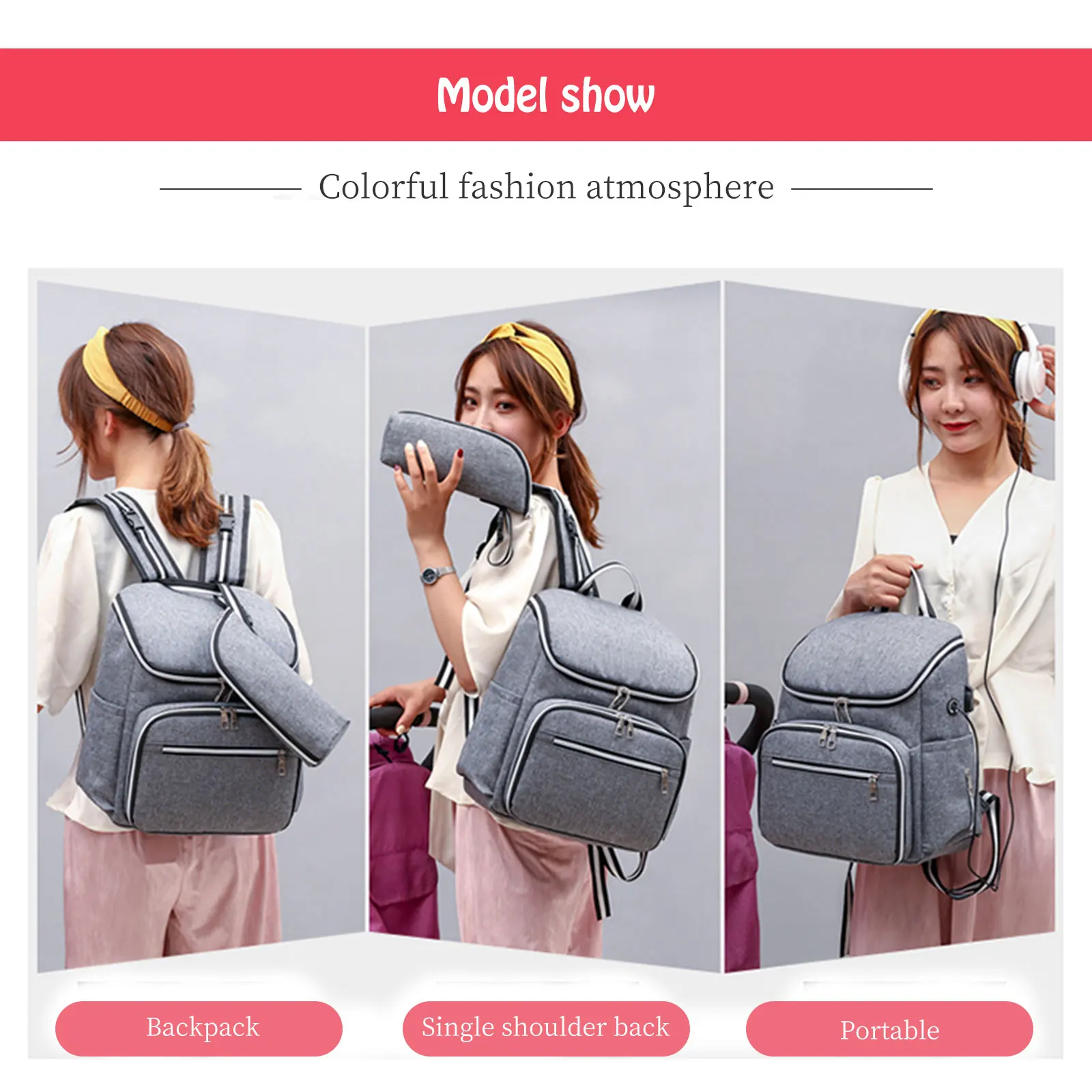 

Fashion Nappy Backpack Bag Mummy Large Capacity Stroller Bag Multi-function Waterproof Outdoor Travel Diaper Bags for Baby Care