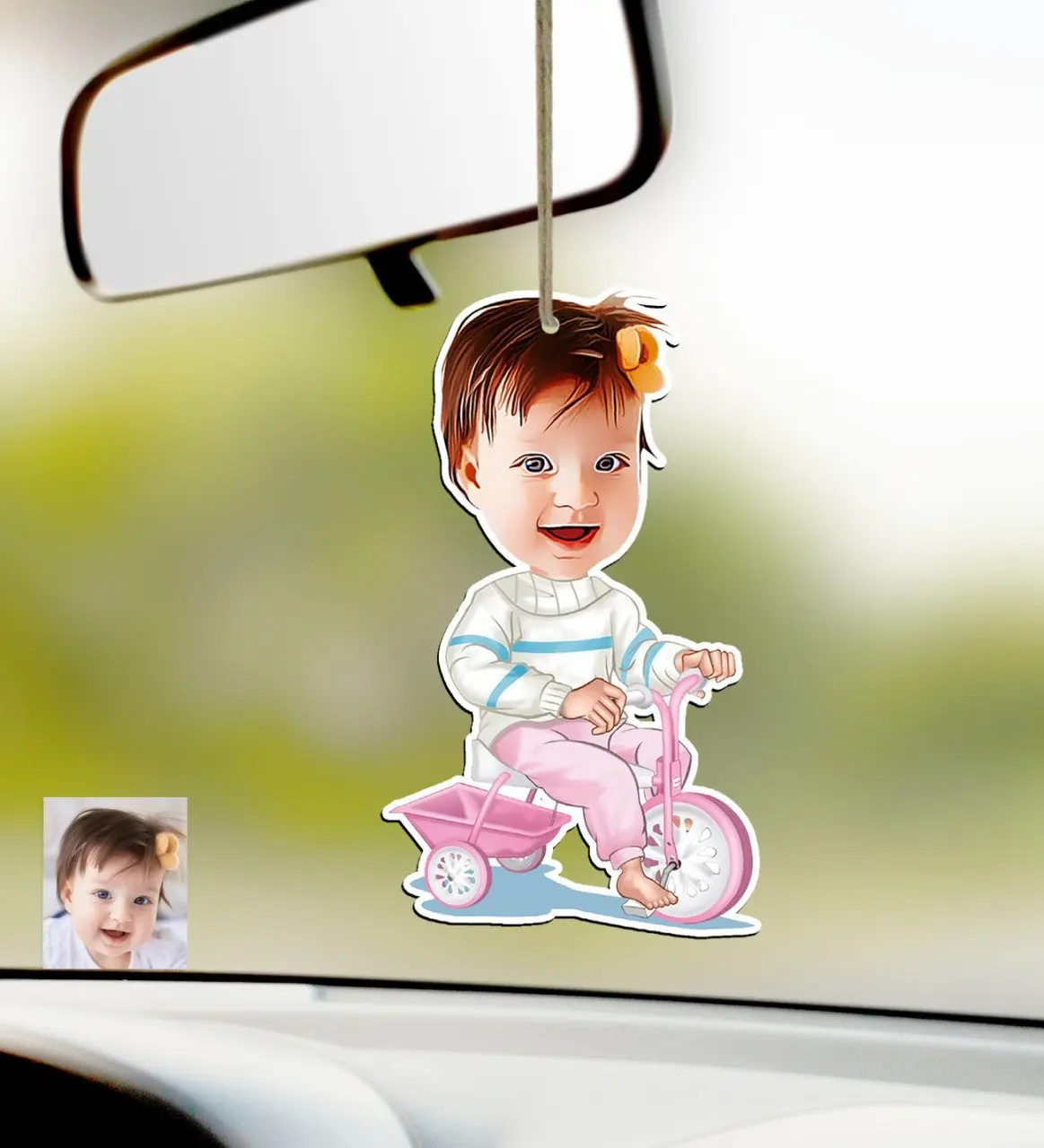 

Personalized Baby Caricature Of Wood Car Rearview Mirror Süsü-4
