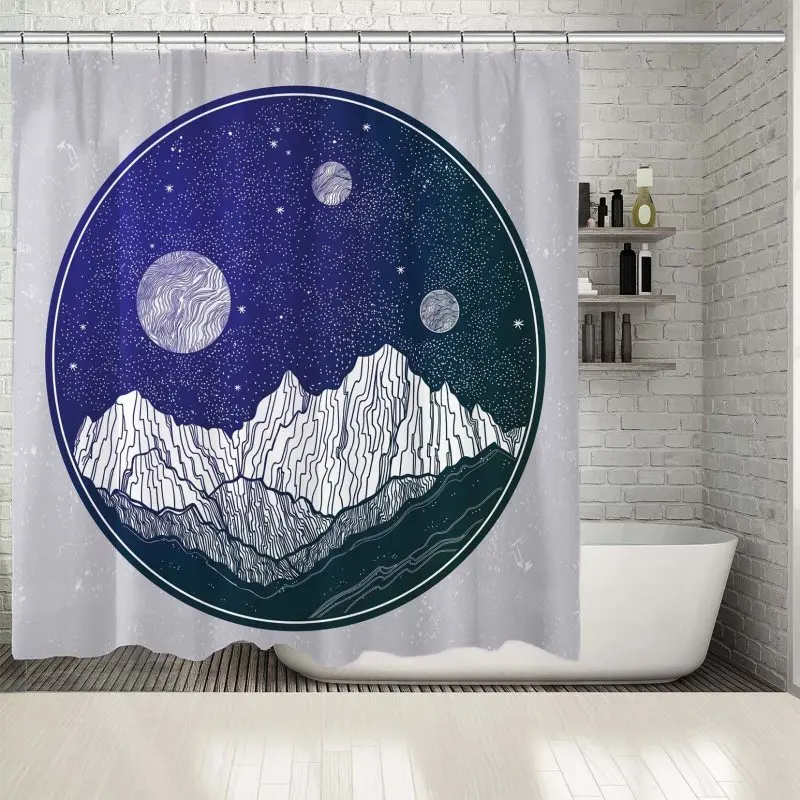 Занавеска для душа горные вершины на лунном Ночном Небе Звезды Луна планеты