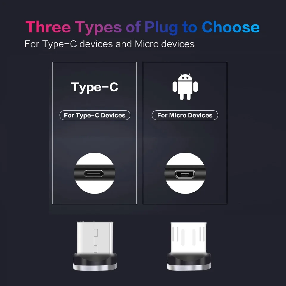 

USB Magnetic LED Charging Cable Micro Type C Magnet Charger Data Fast Charging Mobile Phone Accessories For Huawei Samsung