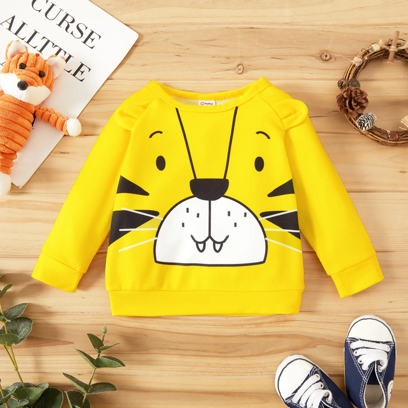 

PatPat Baby Boy/Girl Cartoon Animal Print 3D Ears Long-sleeve Pullover