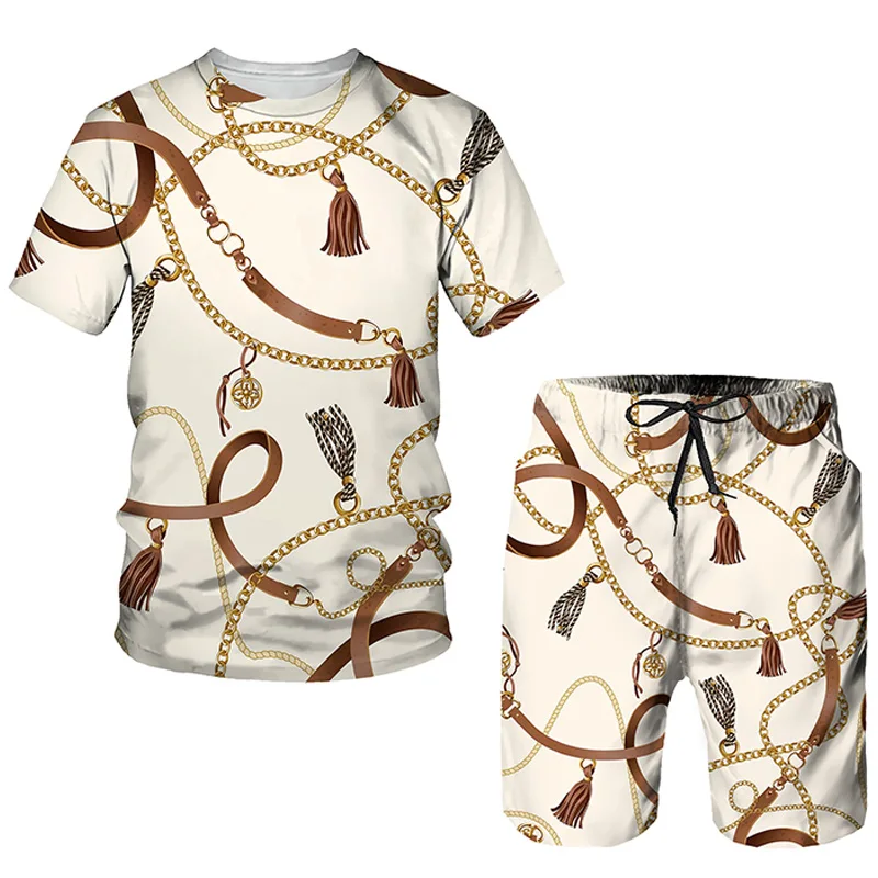 

Vintage Printed Mens Summer Two Piece Sets Fashion Casual Short Sleeve T-shirts And Short Outfits Men 2022 Hipster Streetwear
