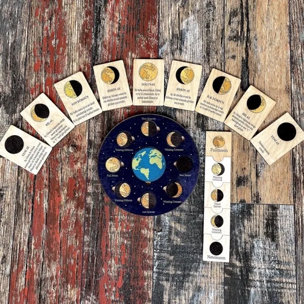 

Child Toy Montessori Wooden Lunar Cycle 3D Puzzle Teaching Aids Shape Matching Puzzle Preschool