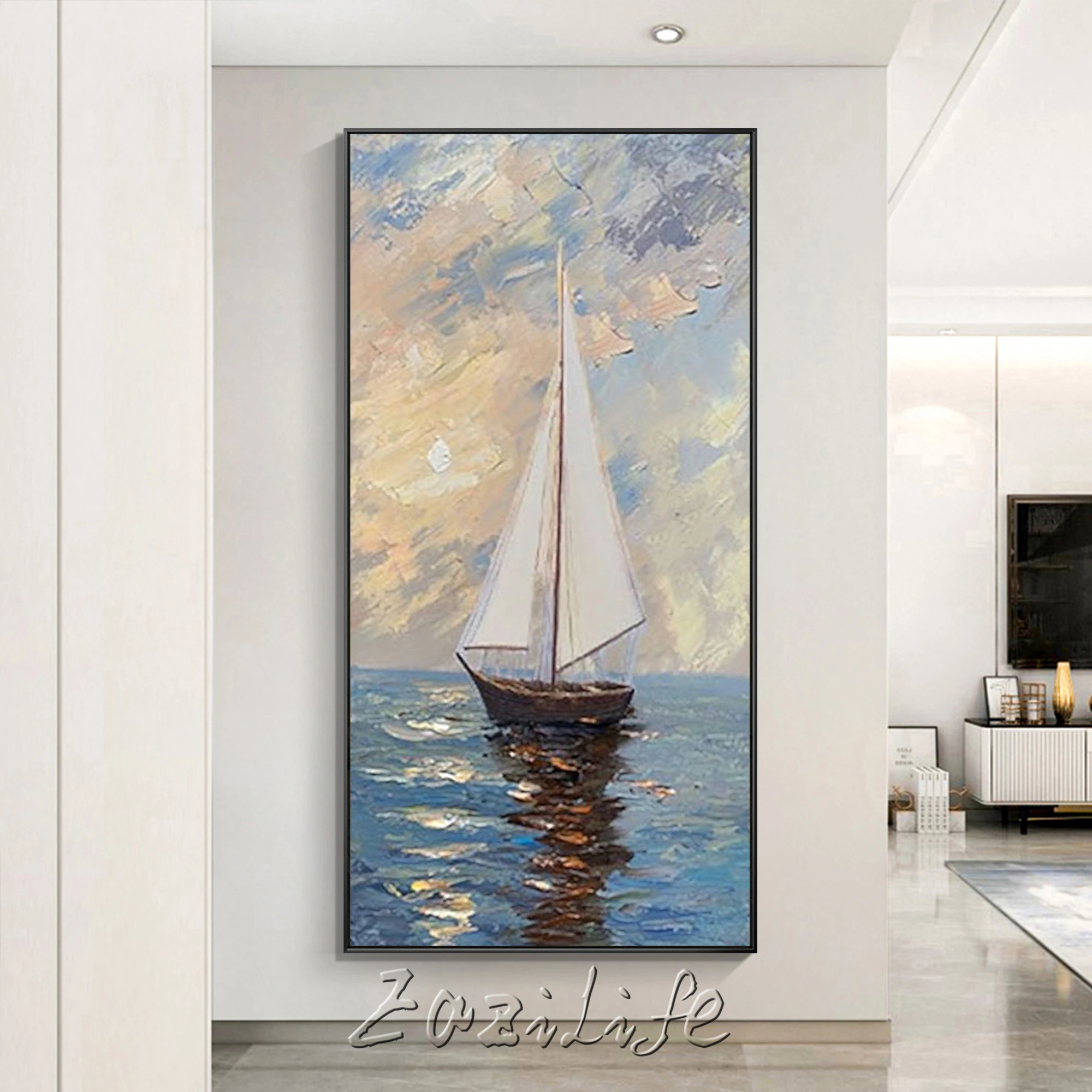 Парусная морская пейзаж акриловая живопись на холсте Настенная картина в рамке