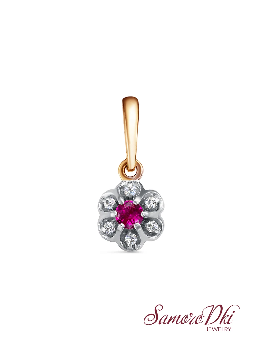 Подвеска &quotЦветочек&quot SamoroDki Jewelry с натуральным агатом кор. рубином гт сапфиром