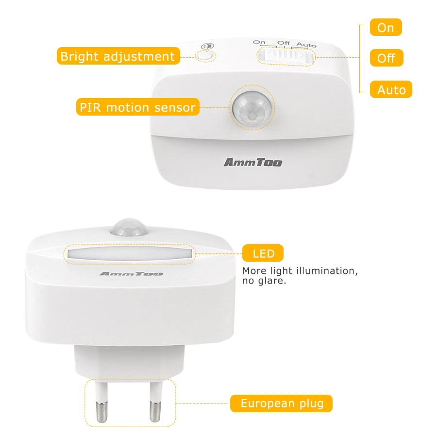 Светодиодный ночсветильник с датчиком движения европейская вилка 220 В