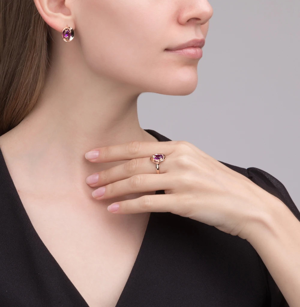 Золотые серьги с аметистом SUNLIGHT проба 585 | Украшения и аксессуары