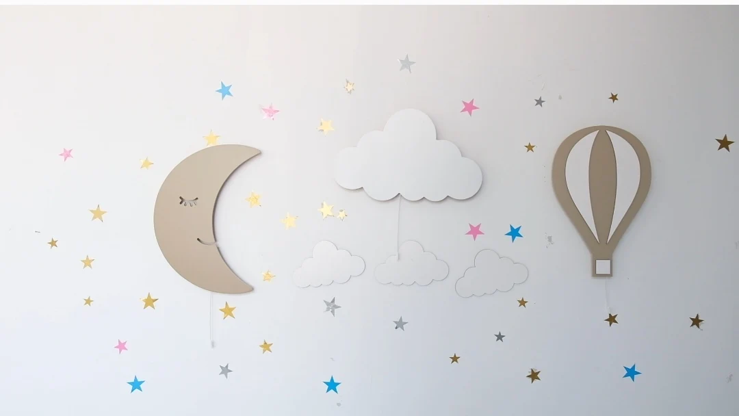 Set of 3- Star Balloon Moon Lamp Set Baby Bedside Night Light Nursery Wall Decor Montessori Furniture Colored Wall Light