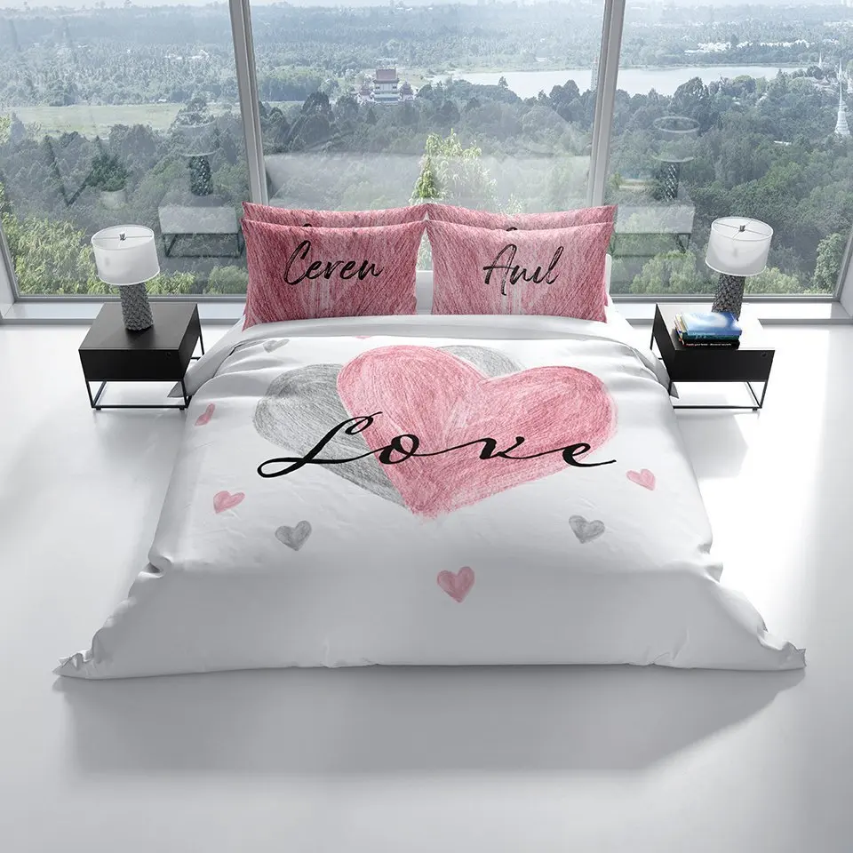 

100% Organic cotton satin king size dijital design customizable double duvet cover and bed sheet with 4 pillowcases