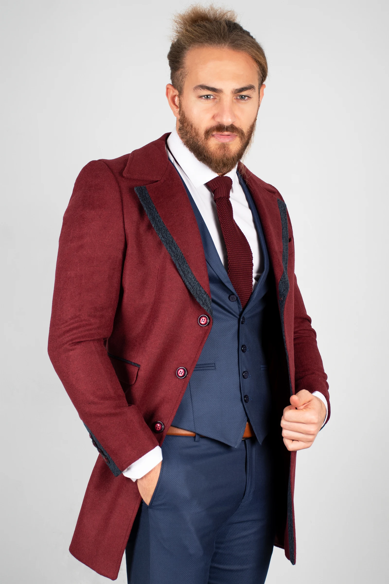 Мужское темно-бордовое пальто DeepSEA, роскошное спортивное пальто со штампами, пальто с воротником-шалью, облегающее повседневное длинное пал... от AliExpress WW