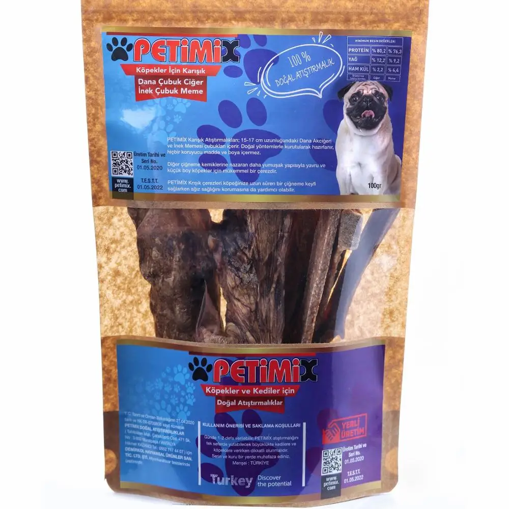 

Petimix Mixed Chewing Bones Natural Snacks For Pets Beef Lung Sticks and Udder Sticks From Cow Dog Treats Dental Care 100g