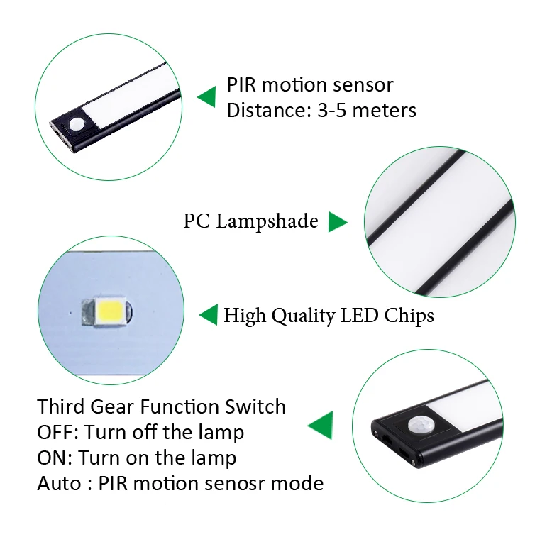 pir motion sensor 2040cm magnet installation usb chargeable powered led kitchen light lamp for cabinet wardrobes closet free global shipping