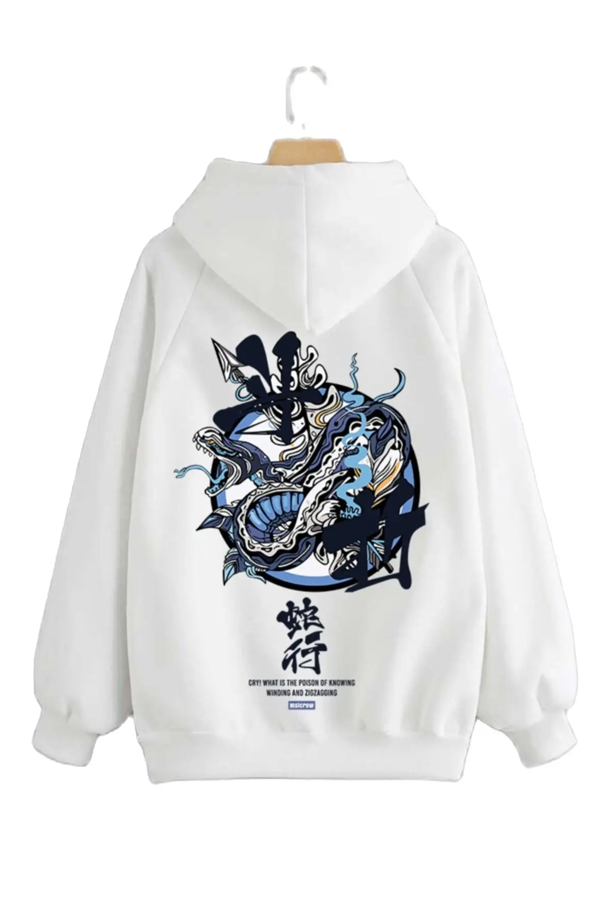 

Unisex Oversize Hoodie Sweatshirt Back Snake Print White / Black Casual & Comfort Cotton Kangaroo Pocket Thick Winter Season