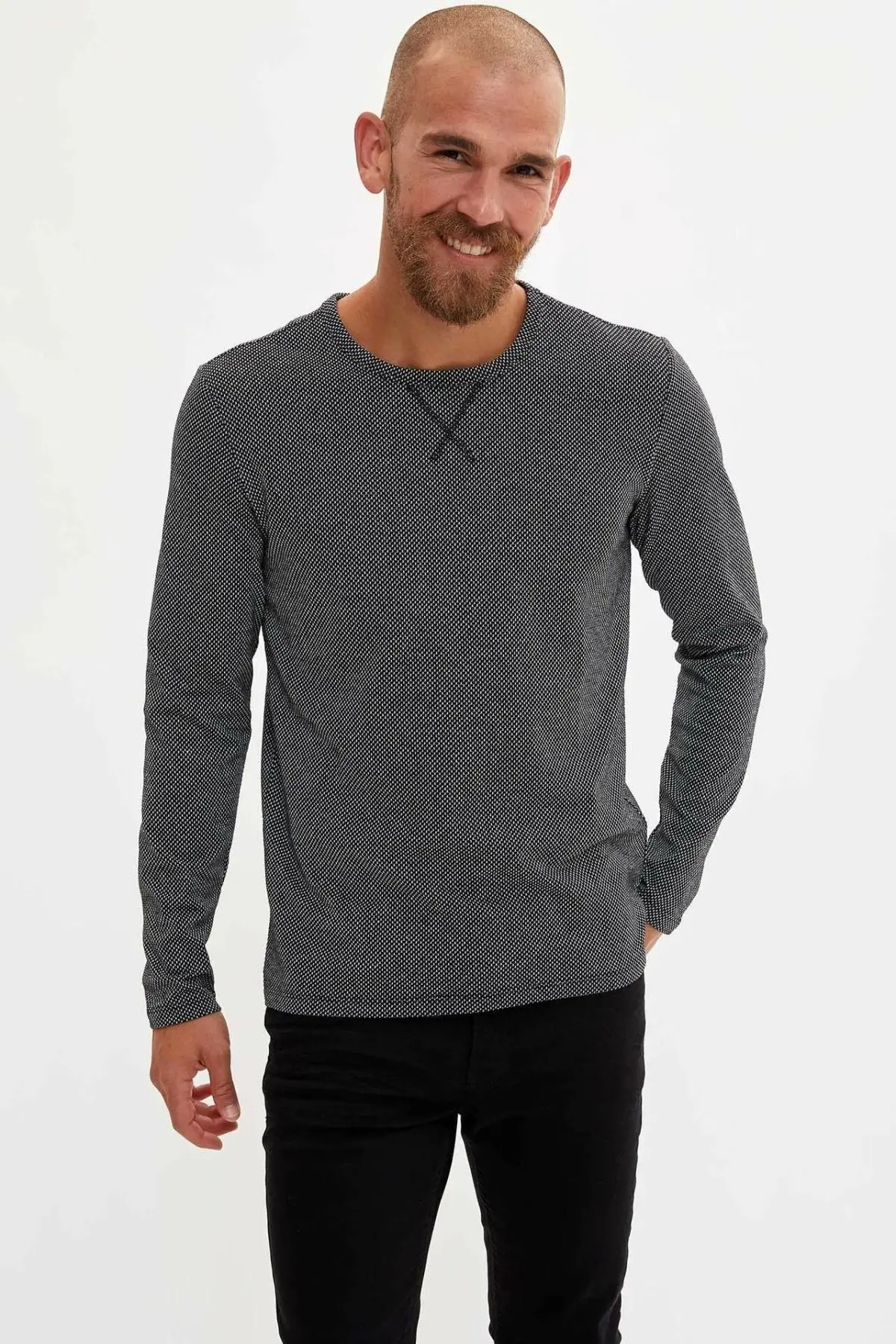 Дефакто осень мужская мода o образным вырезом Трикотажные топы Мужские С