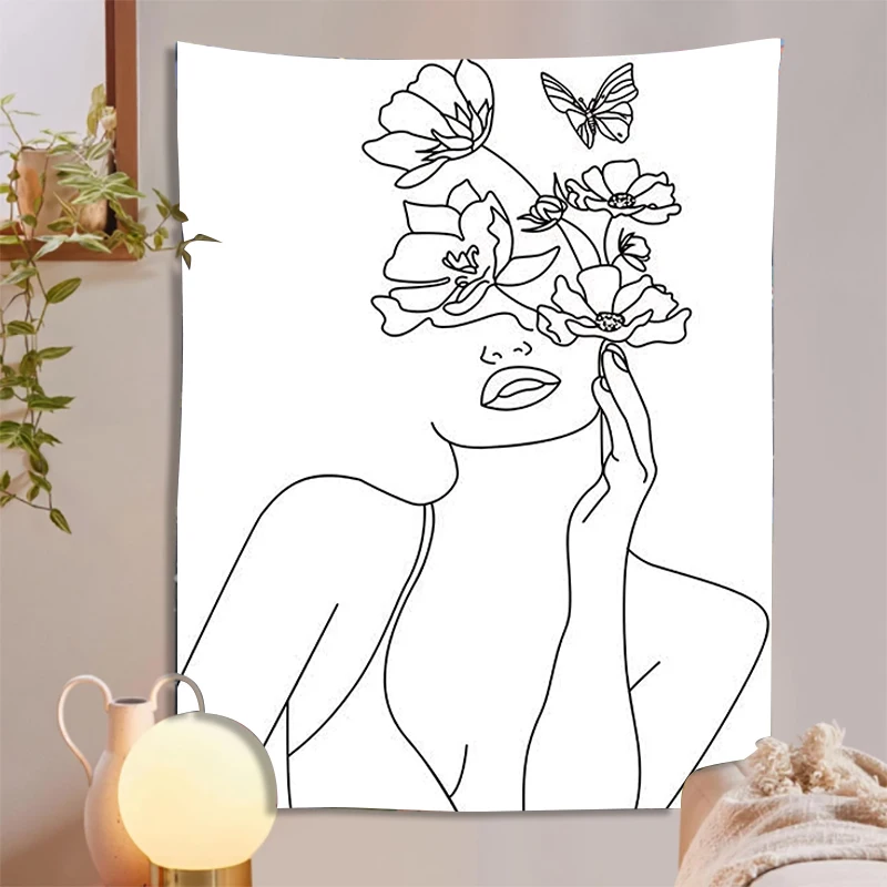 

Простой женский гобелен, настенный подвесной гобелен с цветами, украшение для гостиной, дивана, кружевной гобелен, настенный подвесной гобе...