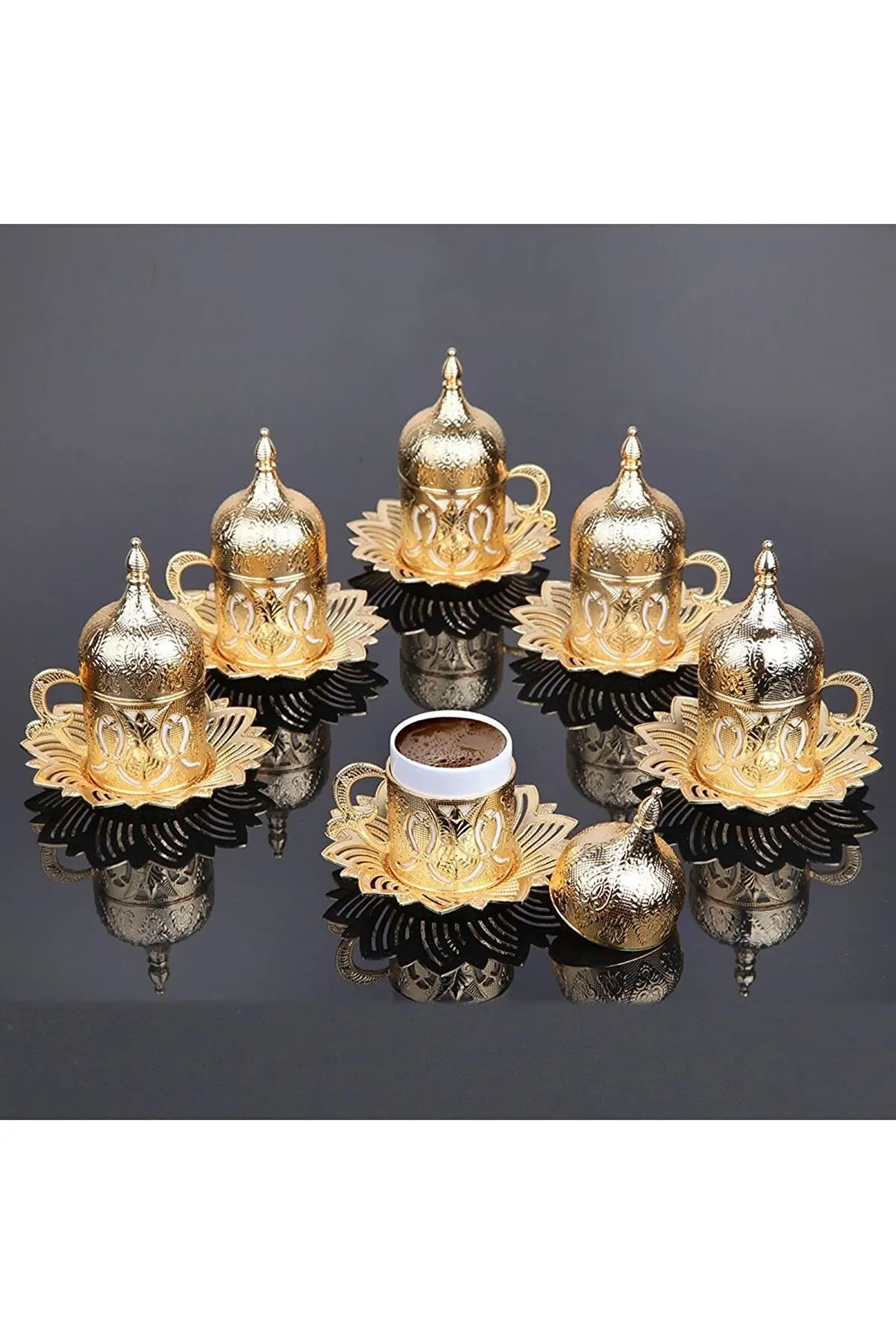 

Turkish Ottoman Authentic Design 24 Pcs Gold Coffee Set for 6 Persons n turkey arabic coffee set handmade copper tea cups set