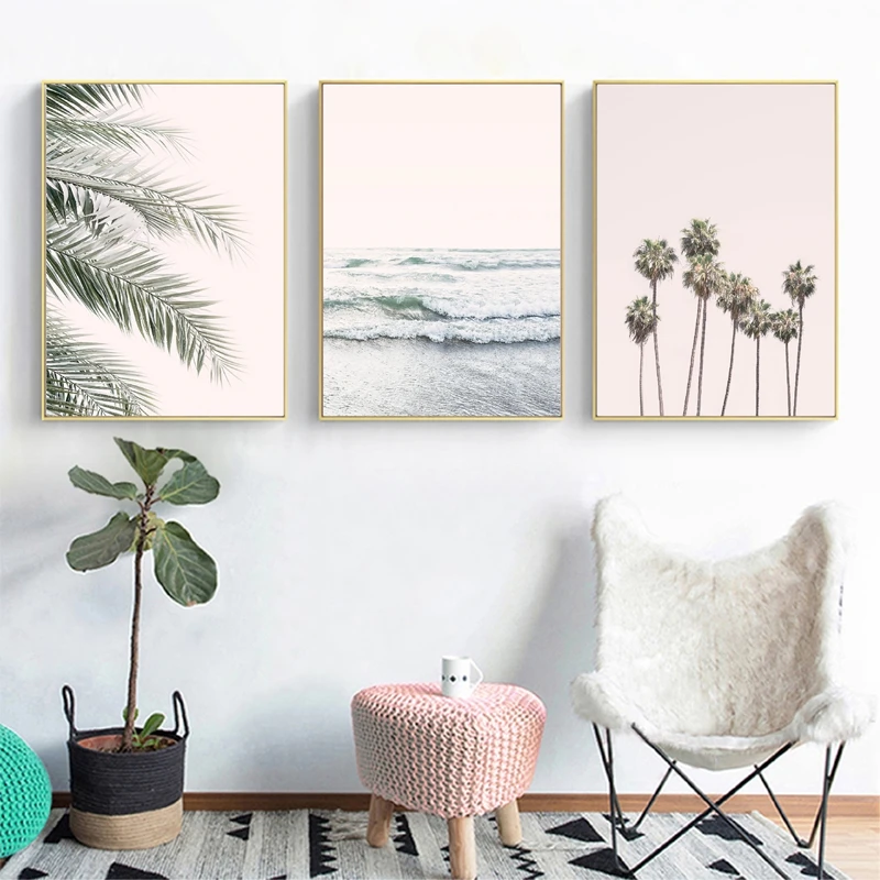 Пастельные пляжные пейзажи плакаты и принты декор в стиле бохо пальма Настенная