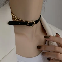 punk choker necklace for women pu leather cuban chain collar for girl bracelet sexy gothic accessories gold color kpop jewelry