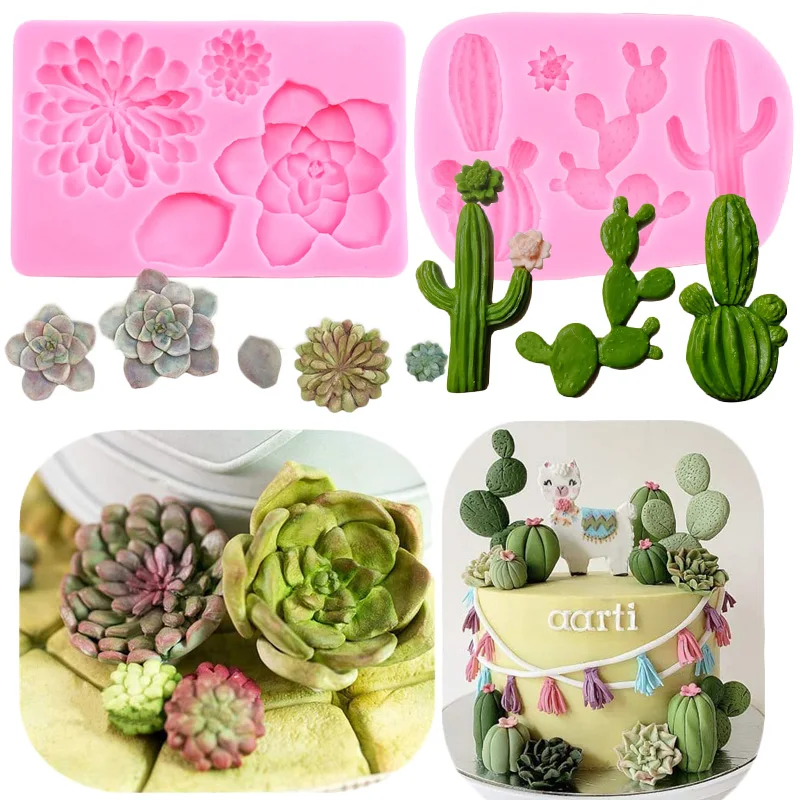 

2 Pcs Cactus Silicone Mold Cacti Succulent Leaves Fondant Cake Decorating Tools DIY Chocolate Cupcake Candy Polymer Resin Mould
