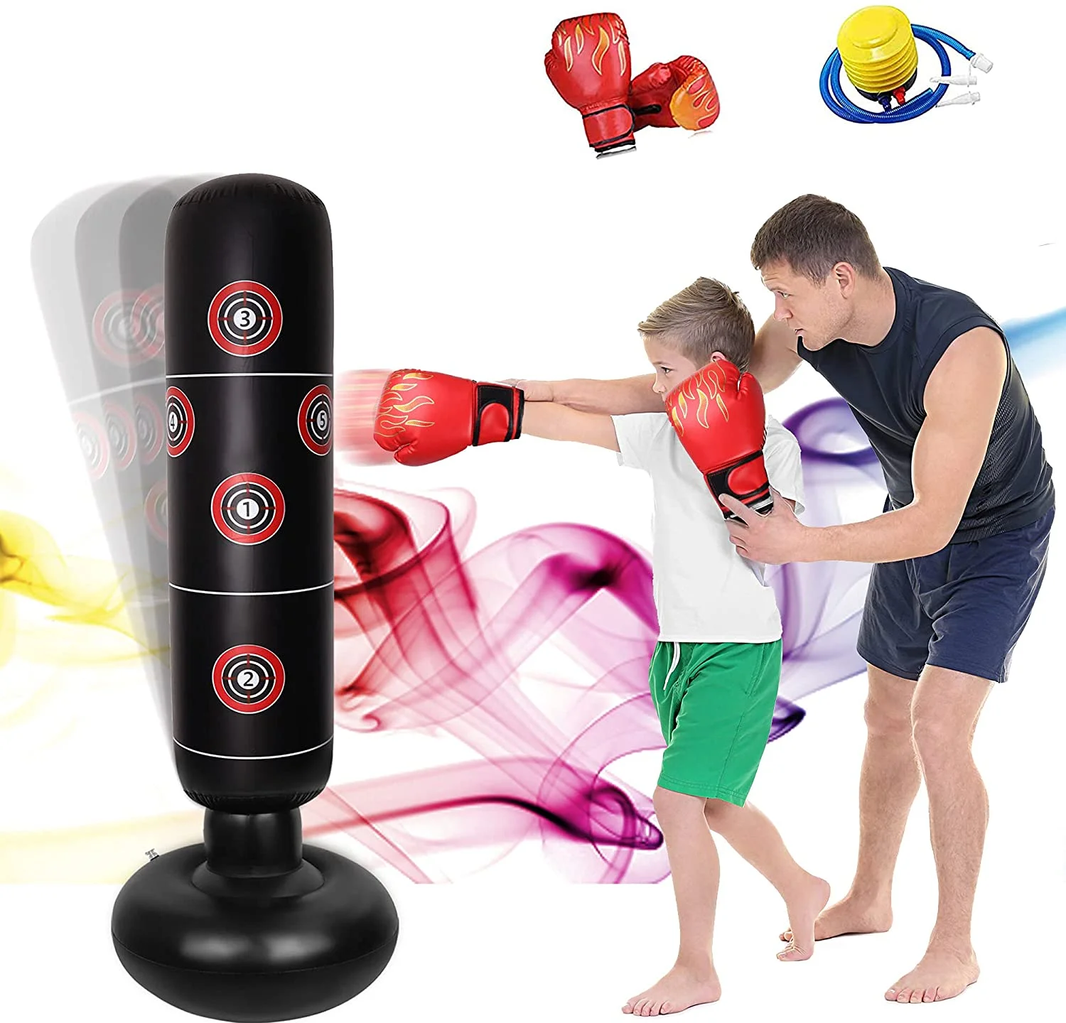 Punching Bag with Kids Boxing Gloves Inflatable Vertical Kickboxing Fitness Stand Column Tumbler Sandbags 1.6m | Спорт и развлечения