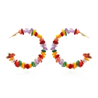 za new fashion colorful stone hoop earrings manual geometric ethnic earrings for women jewelry accessories gift