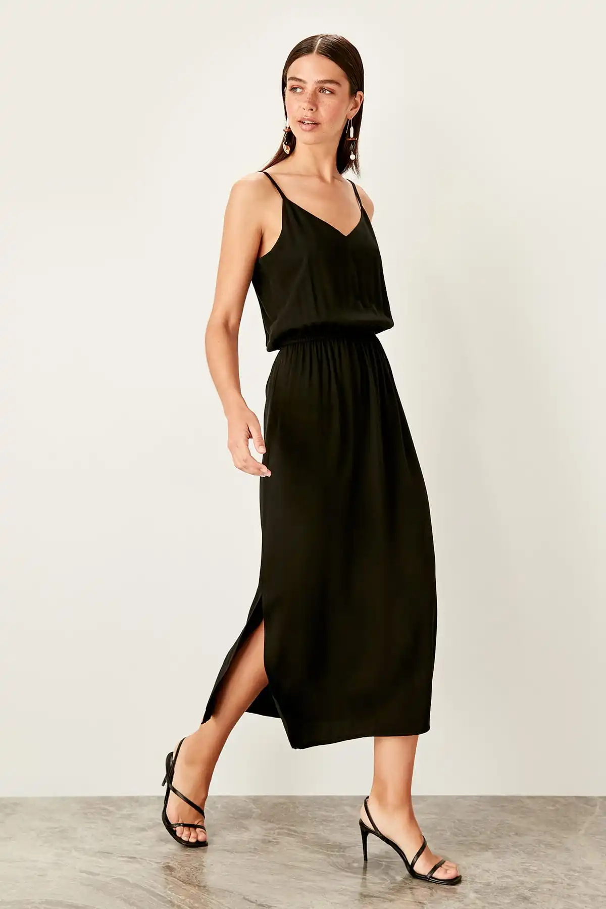 Черное платье с разрезами TWOSS19ST0132|Женские платья| |