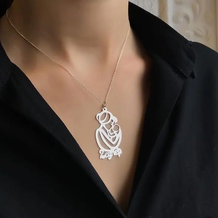 

Mother Baby Design Silver Name Necklace