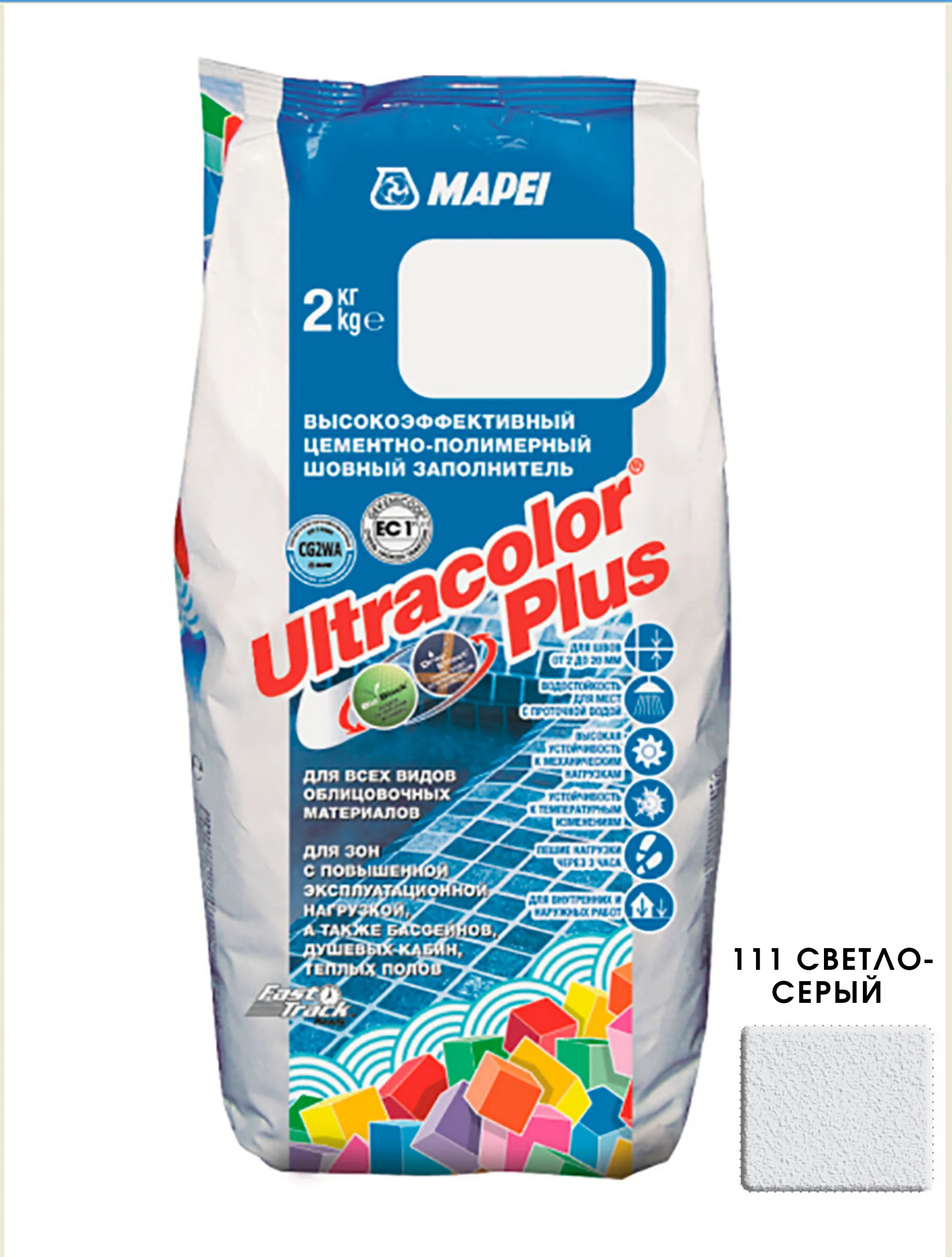 Затирка для швов MAPEI (МАПЕИ) ULTRACOLOR PLUS 111 светло-серый 2кг | Tile Grout