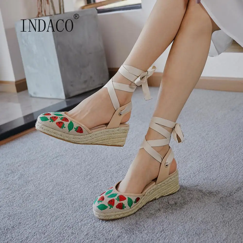 

Women Wedge Sandals Platform Leather Sandals Women Summer Shoes Ankle Strap 6cm