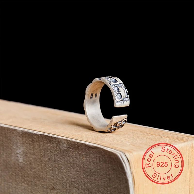 New 100% 925 Sterling Silver Skull Gothic Punk Rings For Men Women Mortorcycle Biker Party Vintage Adjustable Fine Jewelry Gift