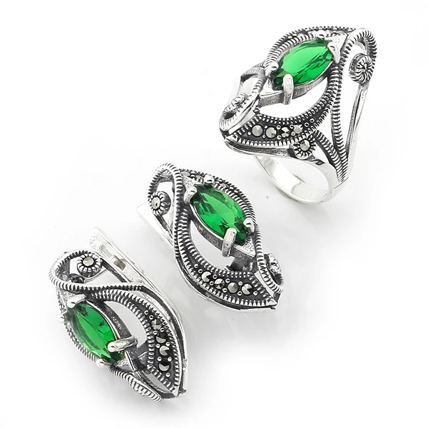 

925 Sterling Silver Earrings Necklace Set of Ornaments Luxury Vintage Crystal Jewelry Sets for Women Bijouterie Wedding Jewelry Turkish Jewelry Sets With Certificate 100% Original Trendy 2020 Anniversary Gift Fashion J