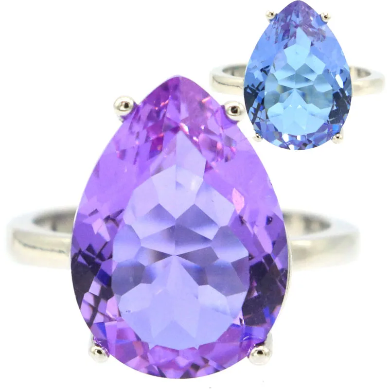 18x13mm Unique Alexandrite Topaz 18x13mm Silver Ring for Women Created Color Changing Fine Jewelry Rings