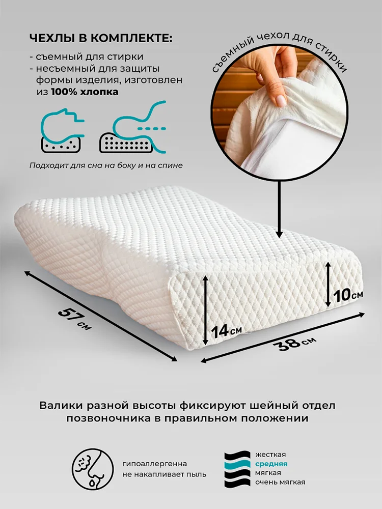 Orthopedic pillow neck SleepTime Premium L for sleep men women with memory effect foam adults | Дом и сад