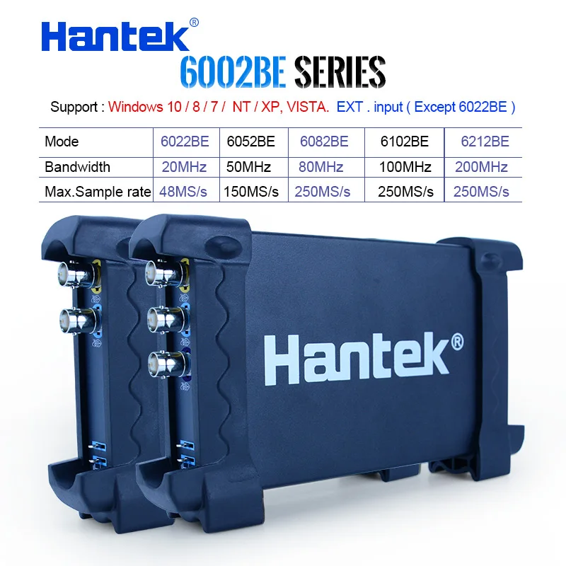 

Цифровой осциллограф Hantek 6022BE, Портативный Ручной USB-осциллограф с 2 каналами, полоса пропускания 20 МГц, для ноутбуков и ПК