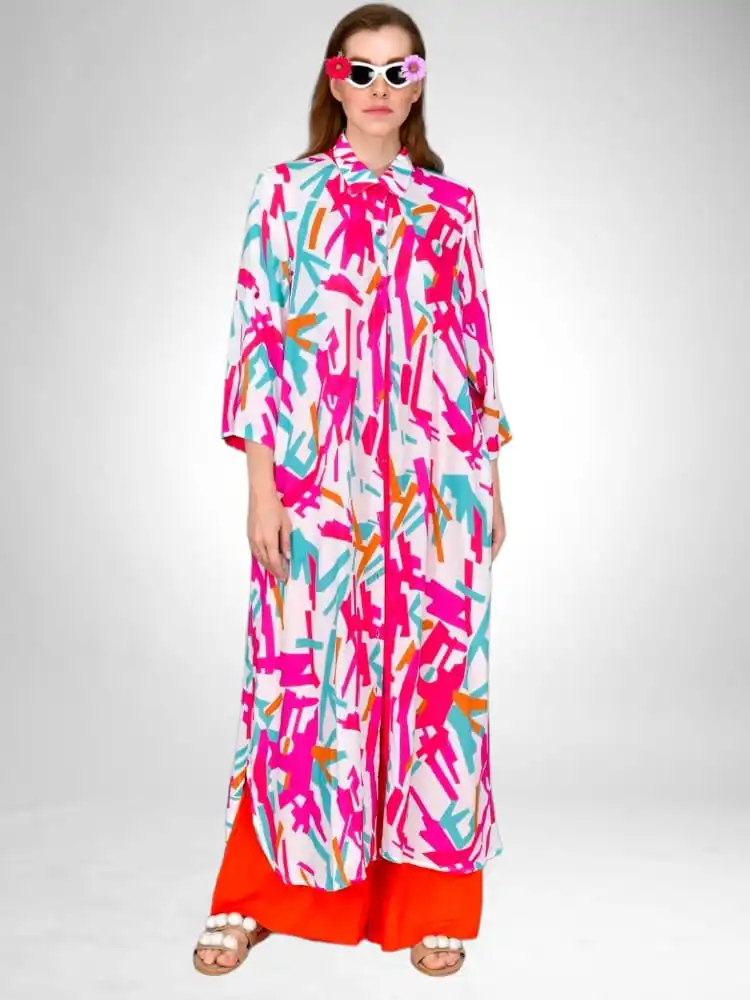 Женское длинное Вискозное Платье-рубашка из хлопка и вискозы белого цвета с геометрическим рисунком, коллекция одежды 2022