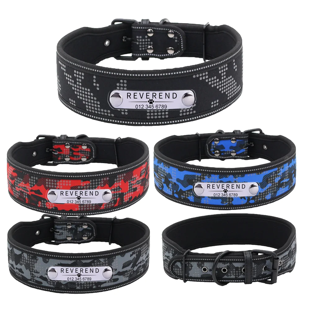 

Engraved Dog Collar Reflective Personalized Pet Collar Tag Nameplate Reflective for Small Medium Large Dogs Pitbull Dog Harness