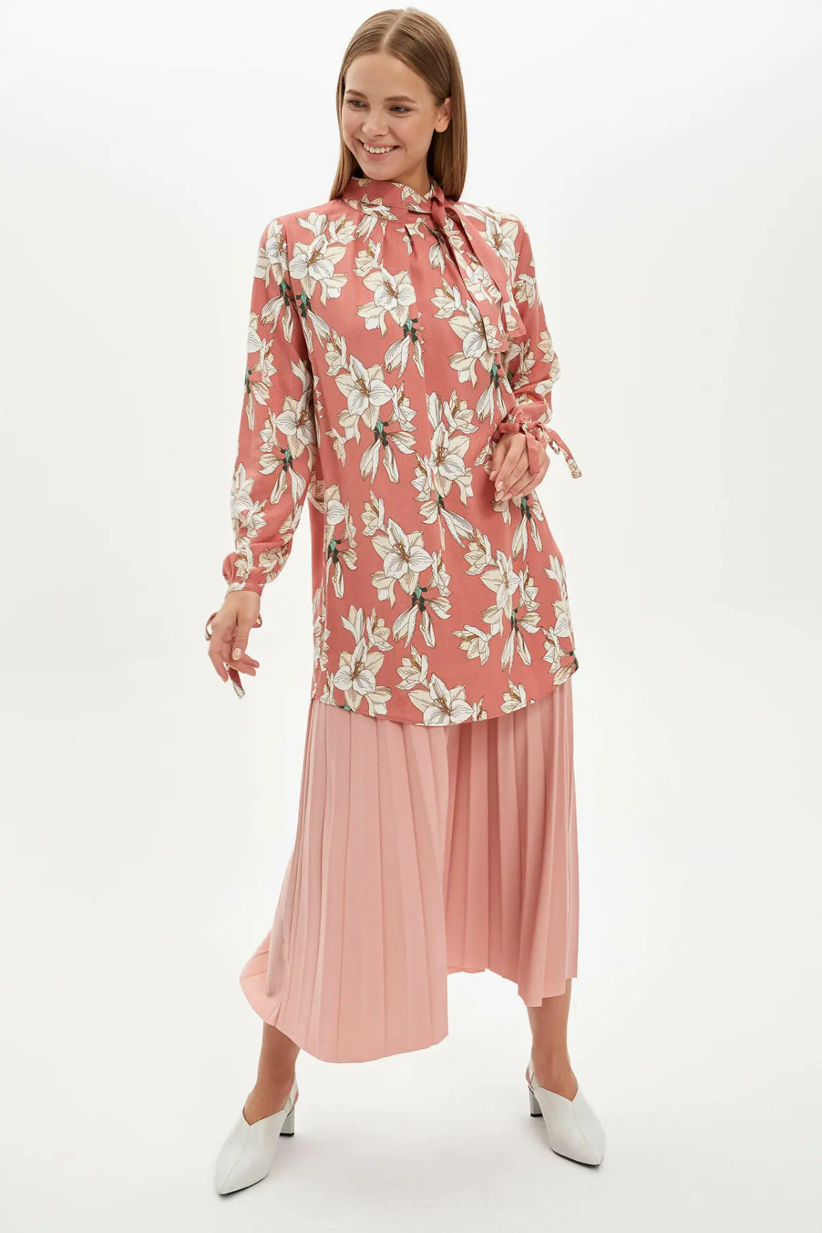 DeFacto женская элегантная Осенняя длинная шифоновая блузка с цветочным принтом